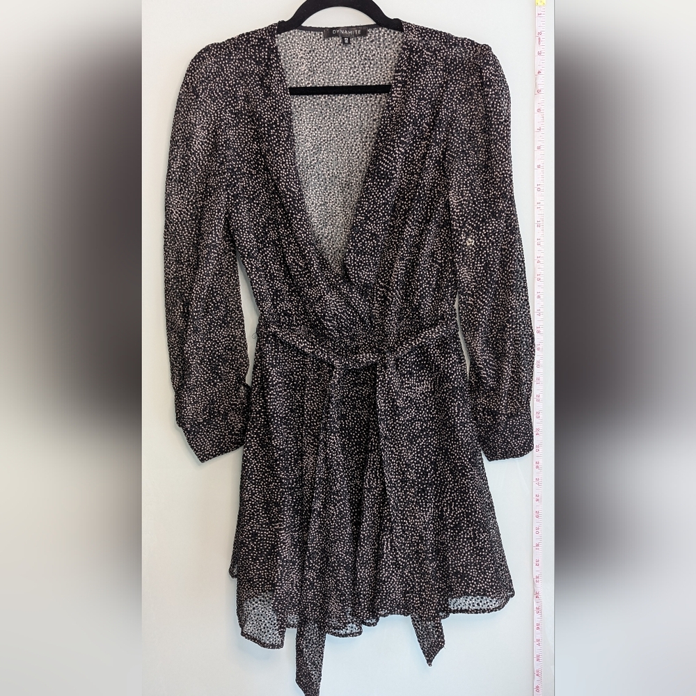 Dynamite Black and White Polka Dot Long Sleeve Dress